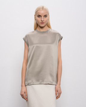 Brunello Cucinelli Khaki silk top with chain M0C59EH500