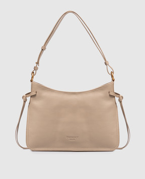 Twinset Beige leather hobo bag with embossed logo 262TB7170