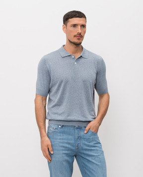 Brunello Cucinelli Blue linen and silk polo shirt MSL806105