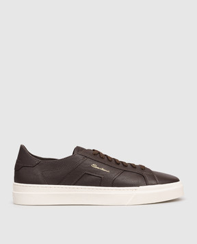 Santoni Brown leather sneakers with logo MBGT21967PNNTSIW