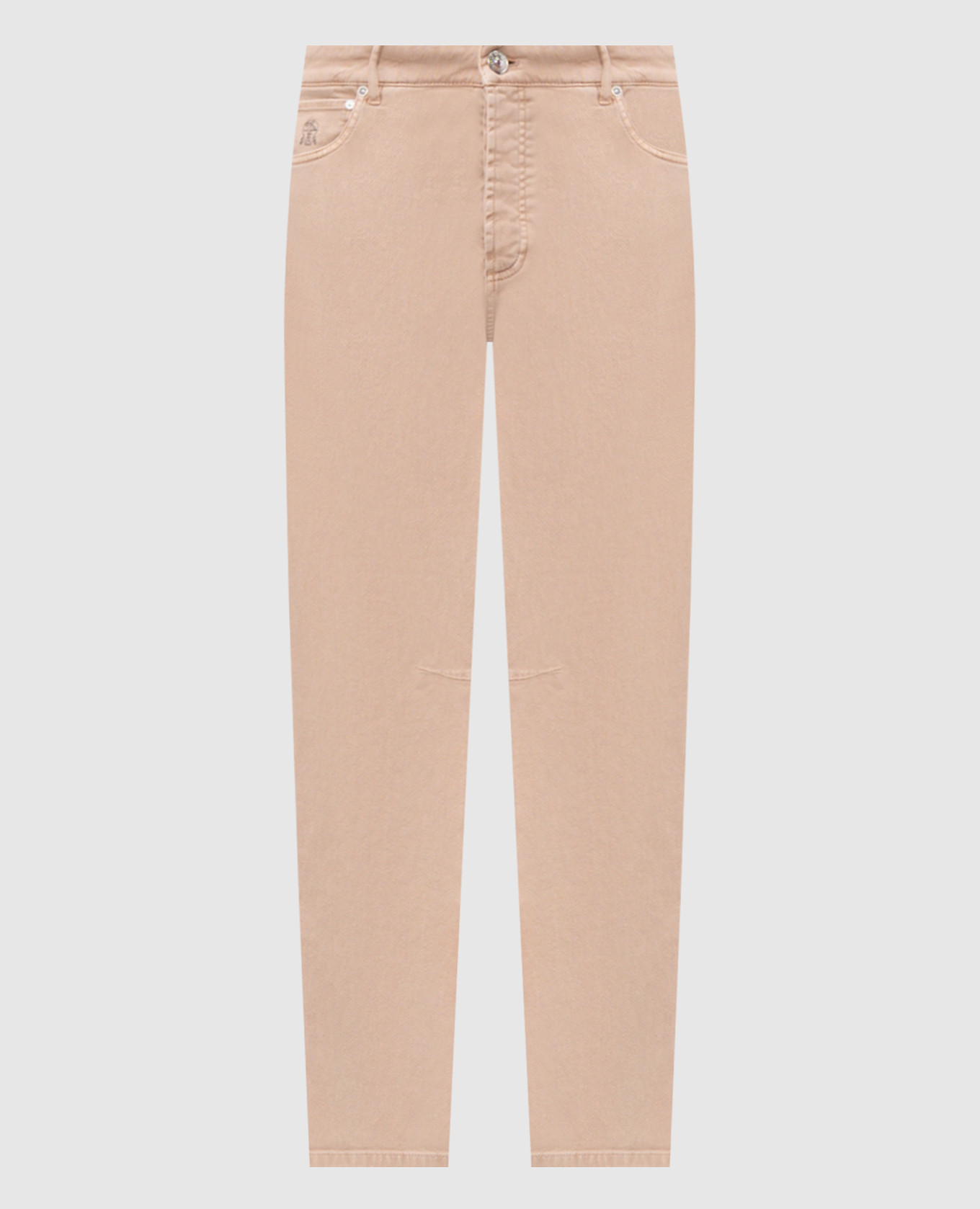 Beige jeans with embroidered emblem