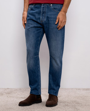 Brunello Cucinelli Blue jeans with logo patch M0Z37X1290