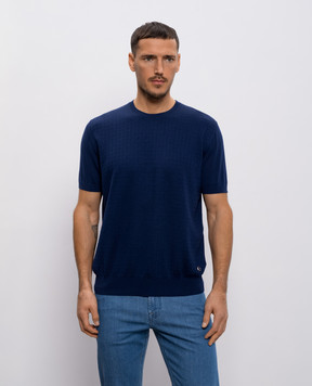 Stefano Ricci Blue wool, cashmere and silk patterned T-shirt W505507G10W26150