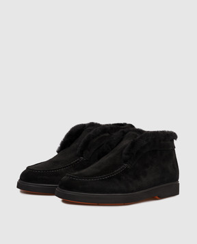 Santoni Black suede deserts with fur WUYA58457NERAPFR