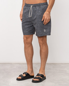 Brunello Cucinelli Green swim shorts with branded print MR847043