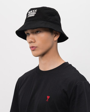 Ami Paris Black panama hat with embroidered inscription UHA685AW0041