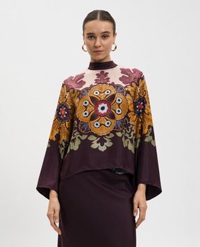 La DoubleJ Burgundy silk blouse with branded print TOP0117SIL017BOU01