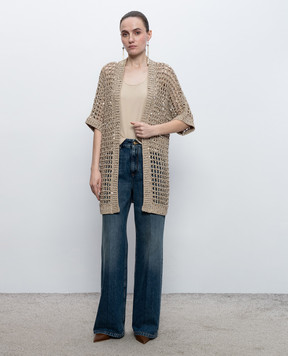 Peserico Beige openwork cardigan with sequins E99166F039329A