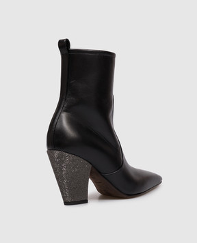 Brunello Cucinelli Black leather ankle boots with a monil chain MZSKC2600P