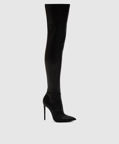 Black leather over-the-knee boots