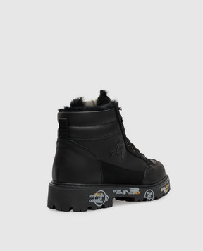Premiata Children's black leather boots URBAN with fur 32M219488