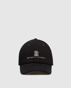 Brunello Cucinelli Black cap with embroidered emblem M277P9850