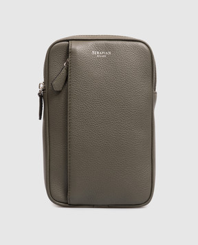 Serapian Khaki leather sling bag with logo SRCMOMML738715A042