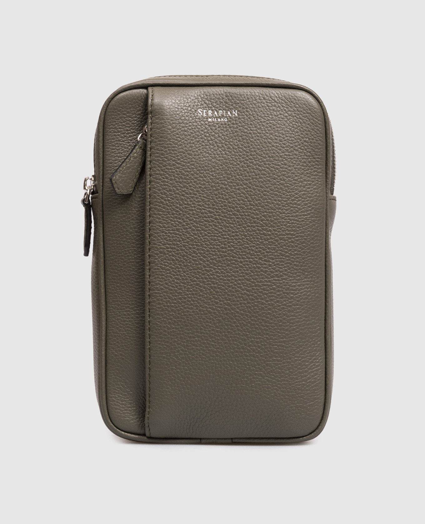 

Khaki leather sling bag with logo Serapian