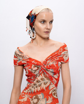 Etro Beige silk scarf with fringe print WAXA0022AR117