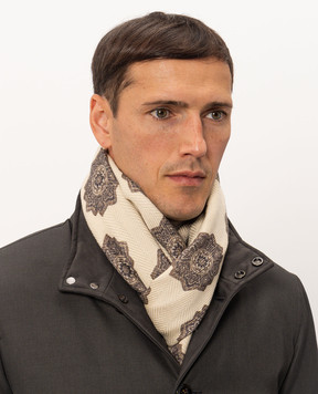 Pini Parma Beige wool scarf with a pattern 60625002