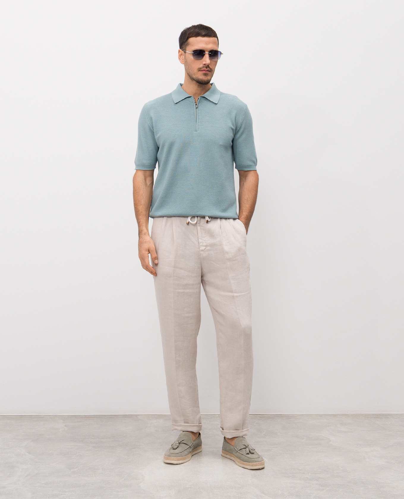 Blue polo shirt made of wool, silk and cashmere ISAIA 2