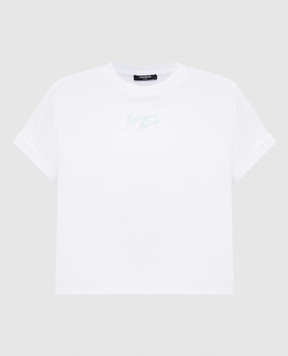 Balmain White cropped T-shirt with logo GF1EE005BD40