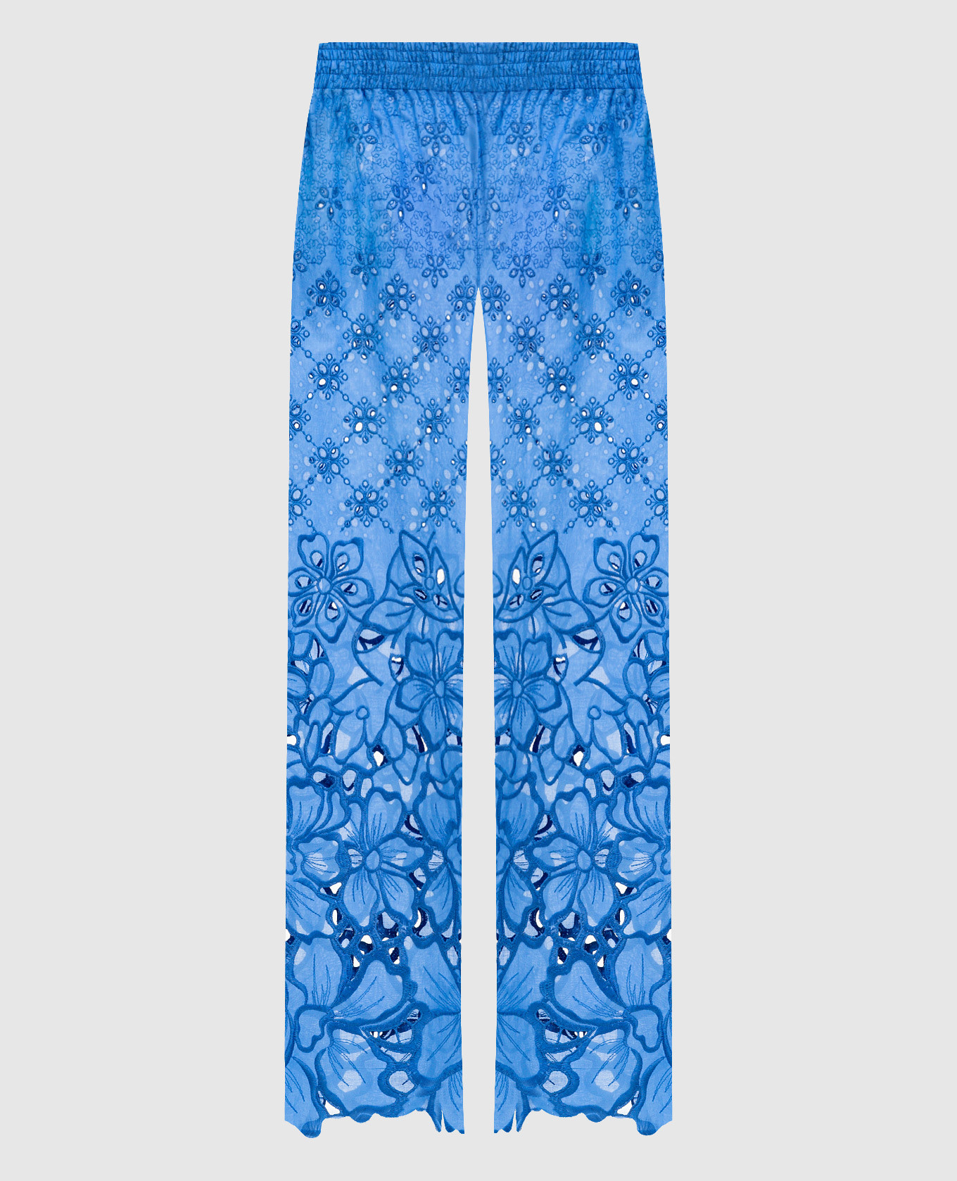Blue openwork pants with embroidery