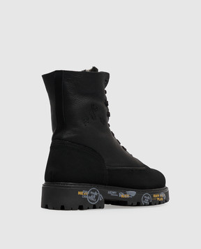 Premiata Children's black leather boots URBAN with fur 32M1994843639