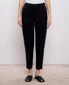 Peserico Black linen pants with chain A0407206668