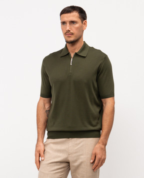 Stefano Ricci Green silk polo shirt with embroidered monogram logo K616215P31F26101