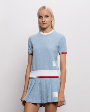 Thom Browne Blue tweed T-shirt with logo patch FJS230AJ0194