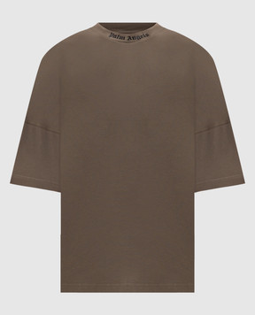 Palm Angels Khaki T-shirt with logo print PAMAA005JR002