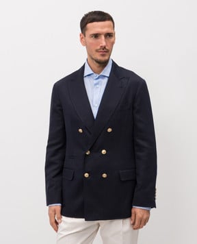 Brunello Cucinelli Blue double-breasted silk and linen jacket MR4787BPDG