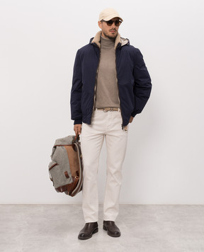 Brunello Cucinelli Blue down jacket with fur MV4061606