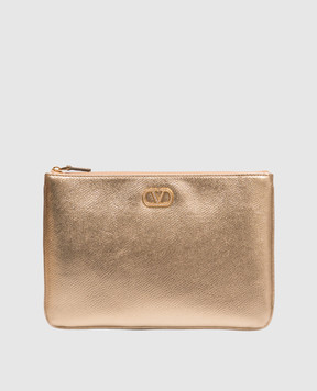 Valentino VLogo Signature Gold Leather Clutch 9W2P0AK4CHL