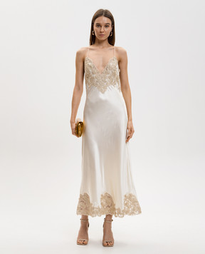 Ermanno Scervino Beige silk midi dress with lace D482Q361APKZF
