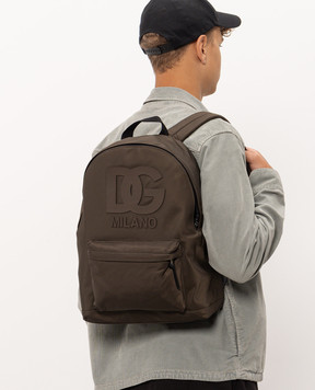 Dolce&Gabbana Children's brown backpack with textured monogram EM0074A0567