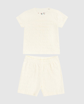 Off-White Children's yellow T-shirt and shorts suit with logo 44G2X00BS26J002