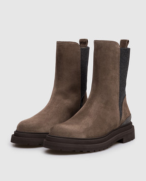 Brunello Cucinelli Brown suede Chelsea boots with monil chain MZSFG3307P