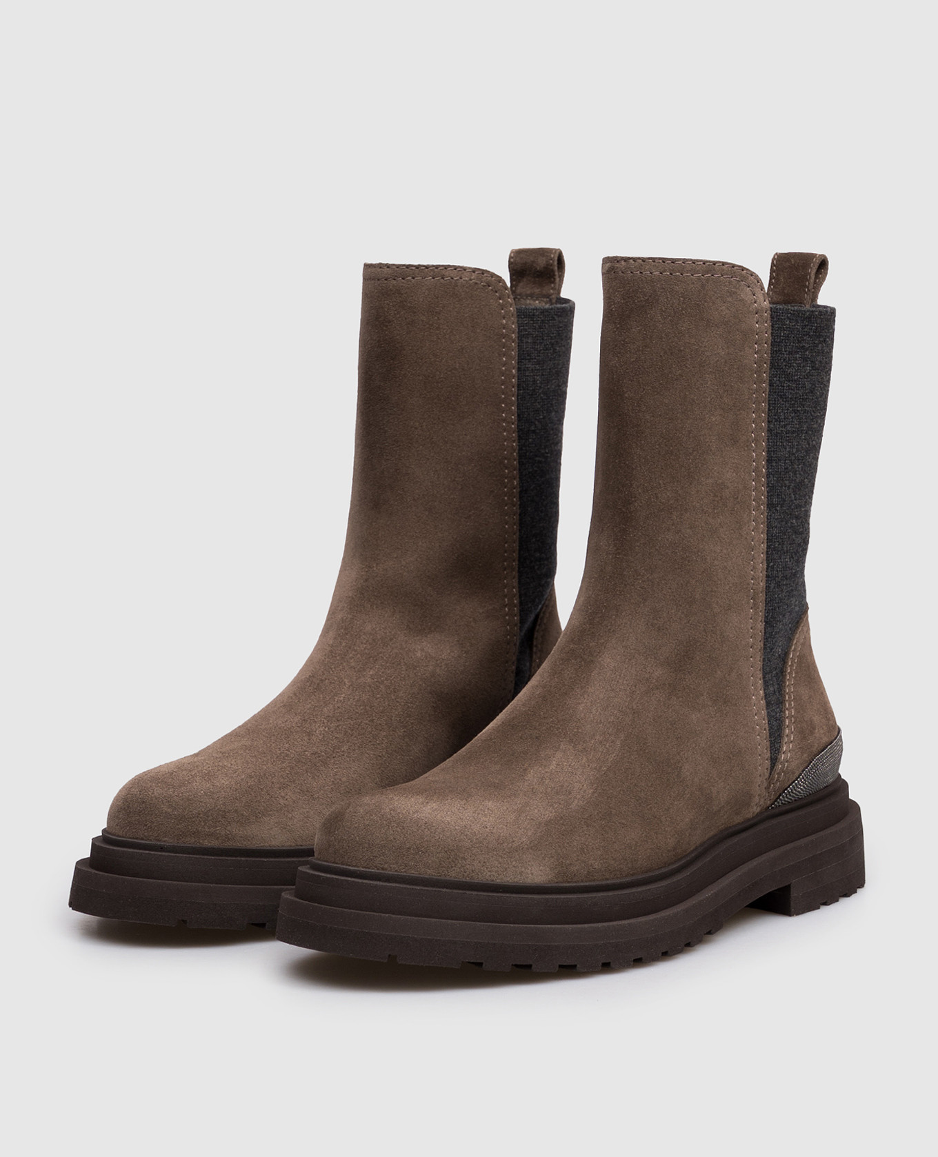 Brown suede Chelsea boots with monil chain Brunello Cucinelli 2