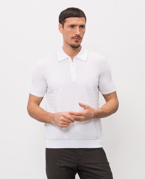 Bertolo Cashmere White polo shirt with patterned silk 902546002551
