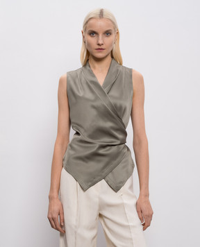 Brunello Cucinelli Khaki silk blouse with a scent MB179EG906