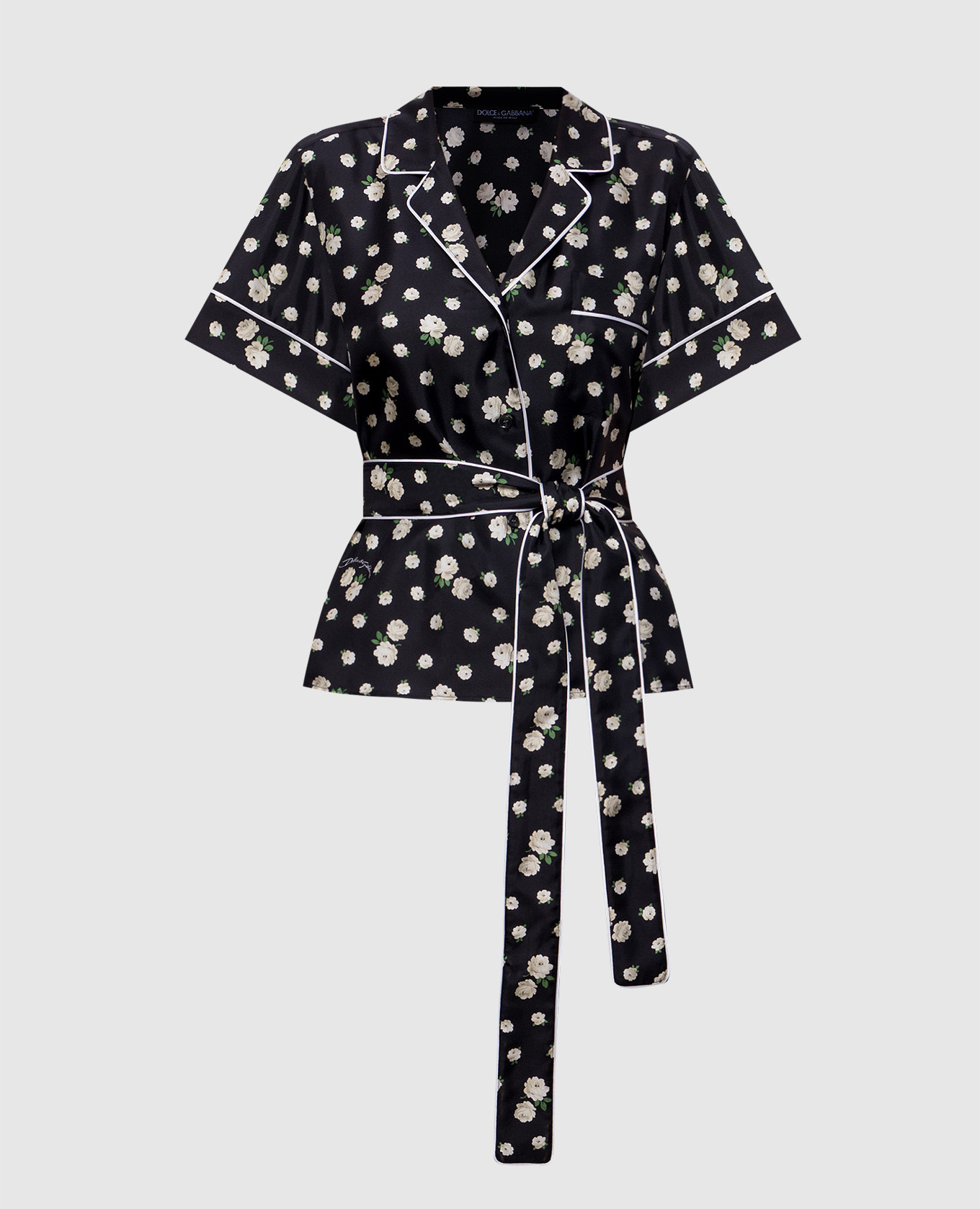 Black printed silk blouse