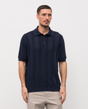 Brunello Cucinelli Blue polo with linen in woven pattern M2L707815