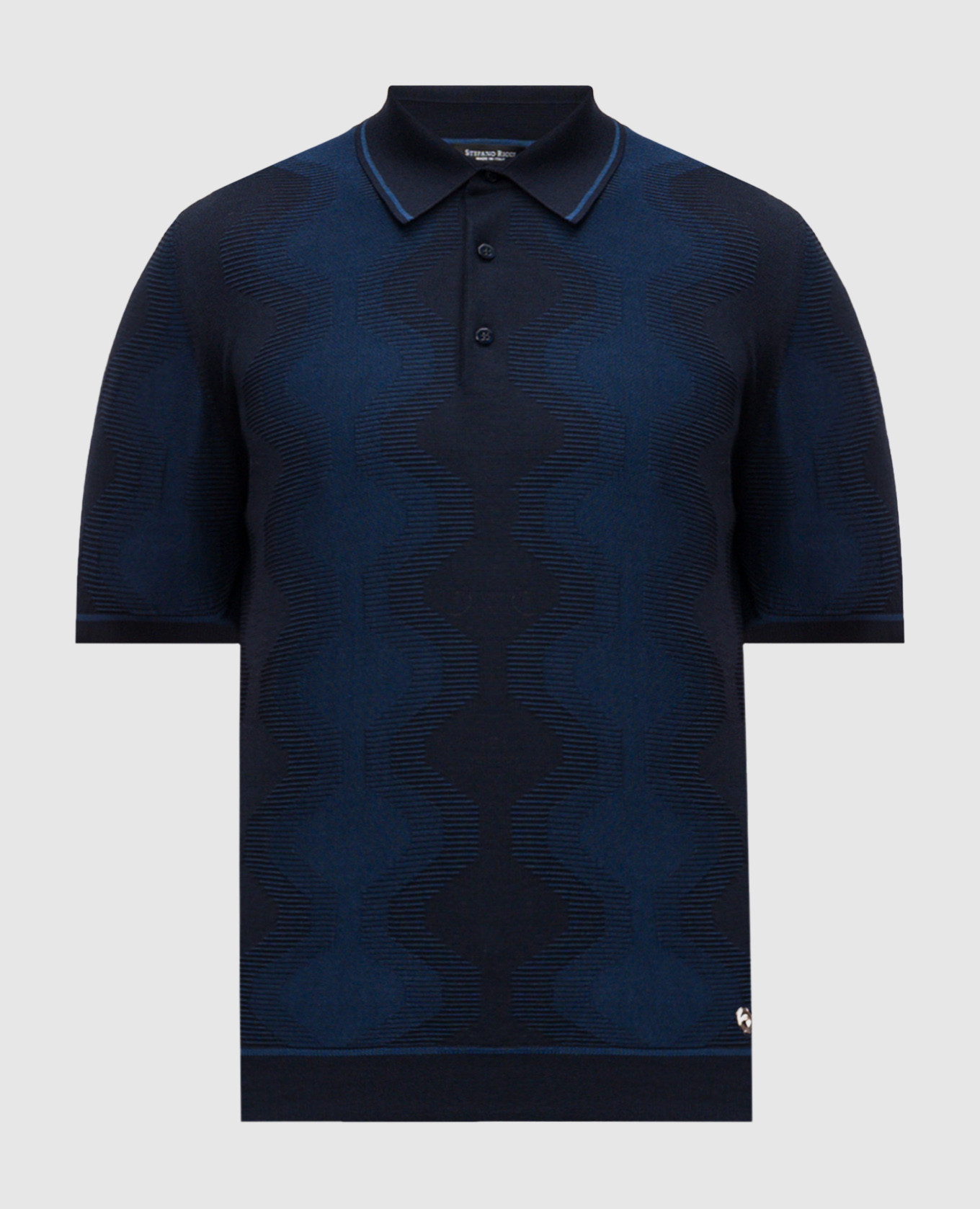 Blue polo shirt with patterned silk