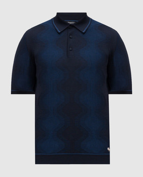 Stefano Ricci Blue polo shirt with patterned silk K818105P13F26171