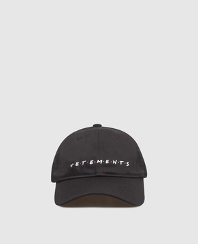 Vetements Black cap with contrasting logo embroidery UE54CA140Bw