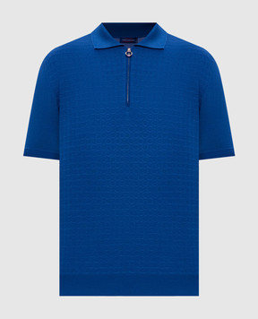 Stefano Ricci Blue polo shirt made of wool, cashmere and silk in a pattern W505507P31W26150