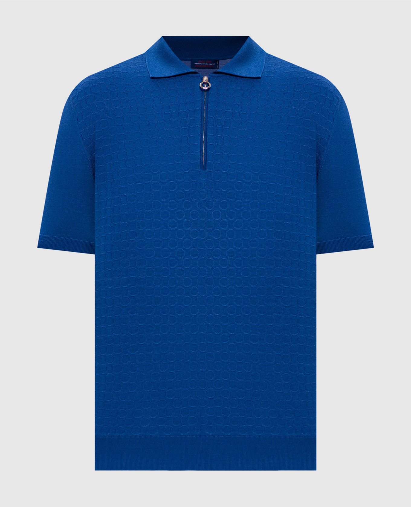 Blue polo shirt made of wool, cashmere and silk in a pattern