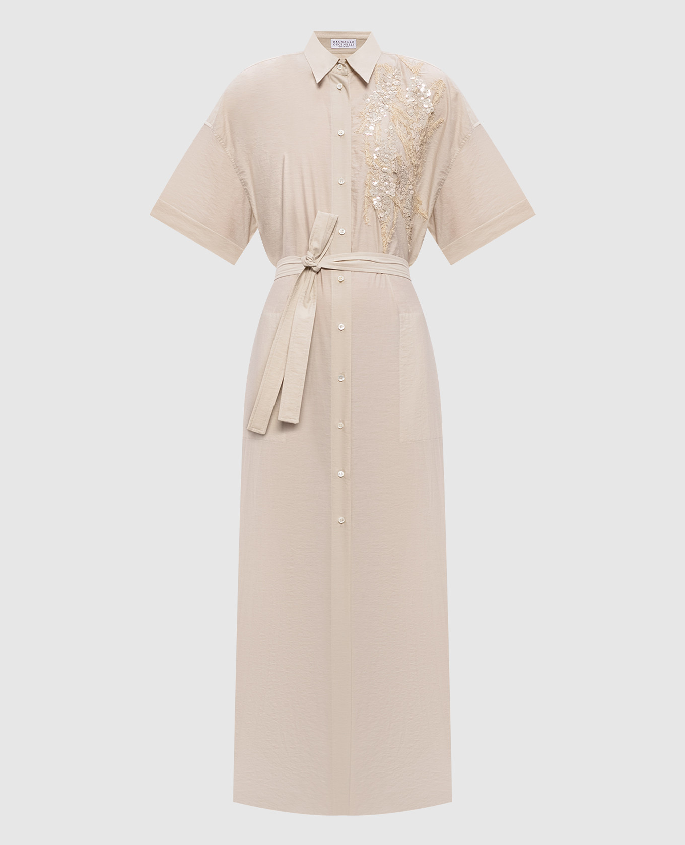 Ivory shirt dress with embroidery and sequins