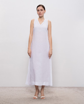 Peserico White linen dress with monil chain S0216802647