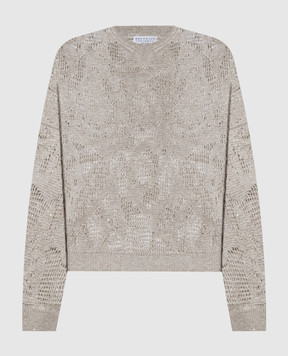 Brunello Cucinelli Beige openwork jumper with sequins MDT771000