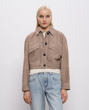 Brunello Cucinelli Brown suede jacket with chain MPCAI7802
