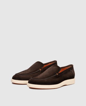 Santoni Brown suede loafers with textured logo MGDG17824TICBGEX
